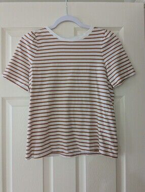 Casual White & Burnt Orange Striped Tee